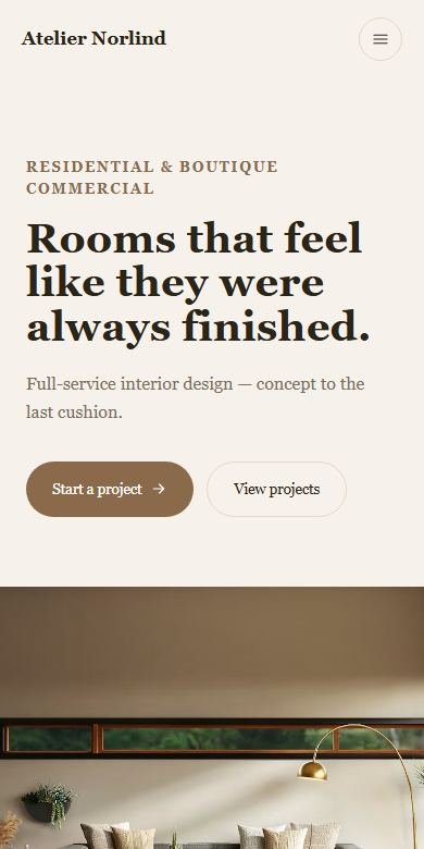 Atelier Norlind website on mobile — real screenshot of the live concept site