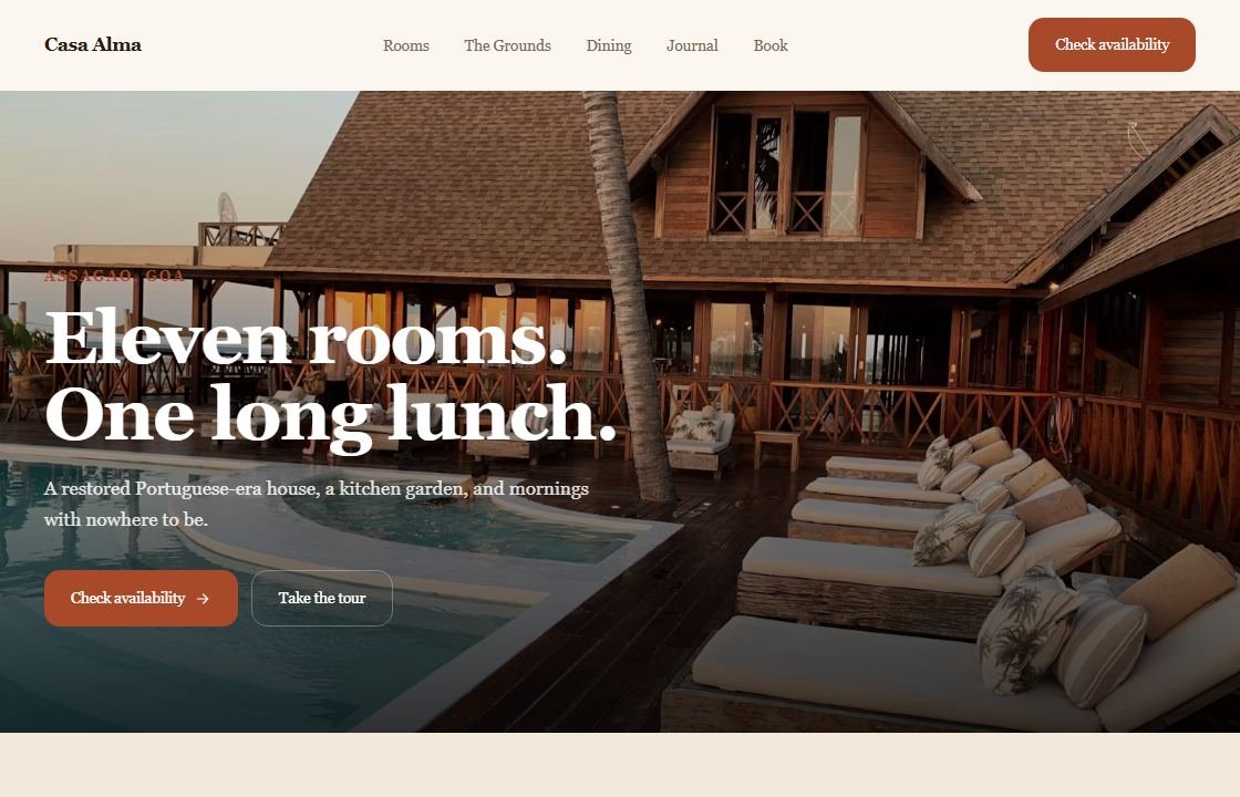 Casa Alma website — real screenshot of the live concept site