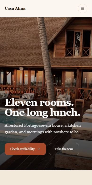 Casa Alma website on mobile — real screenshot of the live concept site