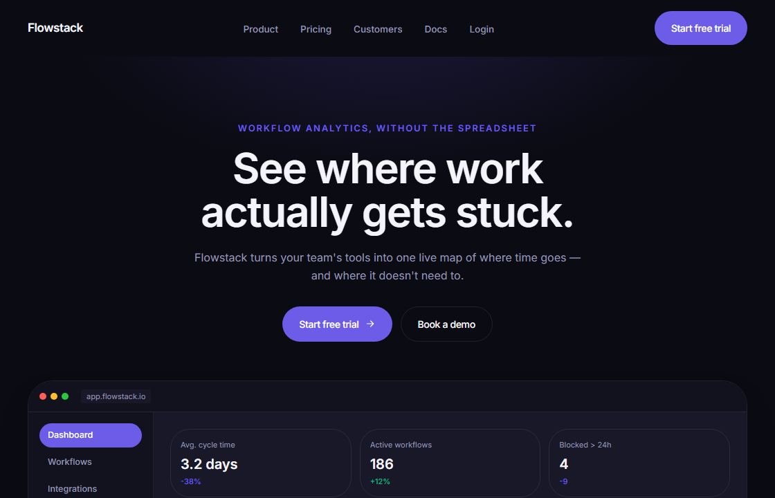 Flowstack website — real screenshot of the live concept site