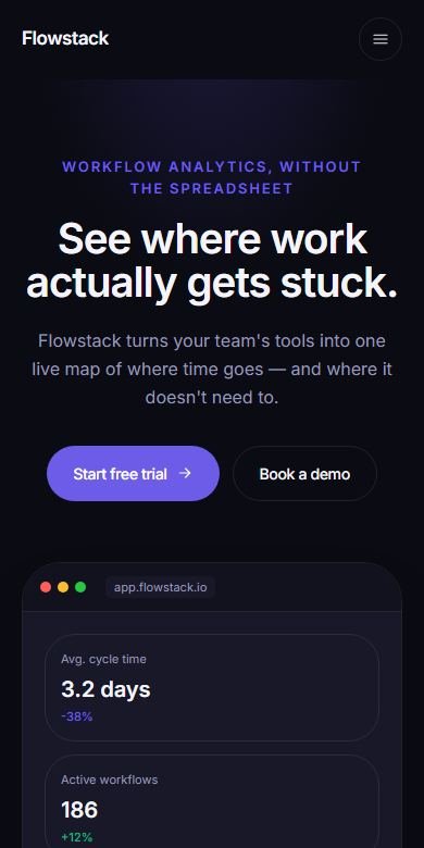 Flowstack website on mobile — real screenshot of the live concept site