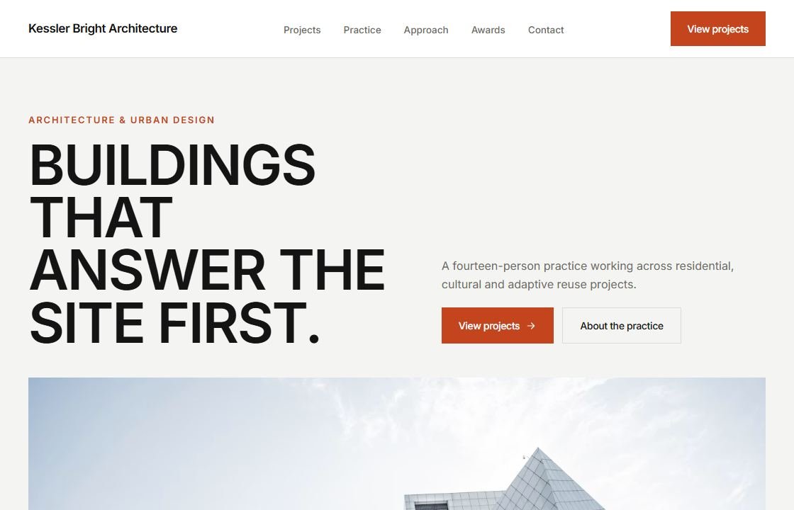 Kessler Bright Architecture website — real screenshot of the live concept site