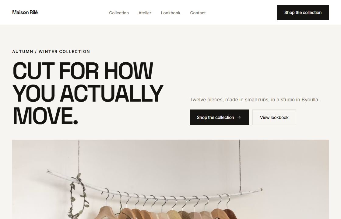 Maison Rilé website — real screenshot of the live concept site